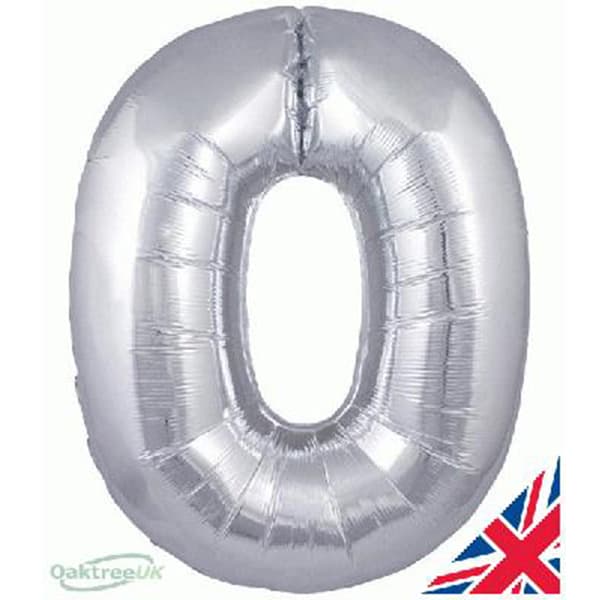 34" Oaktree Silver Number 0 Shape Balloons