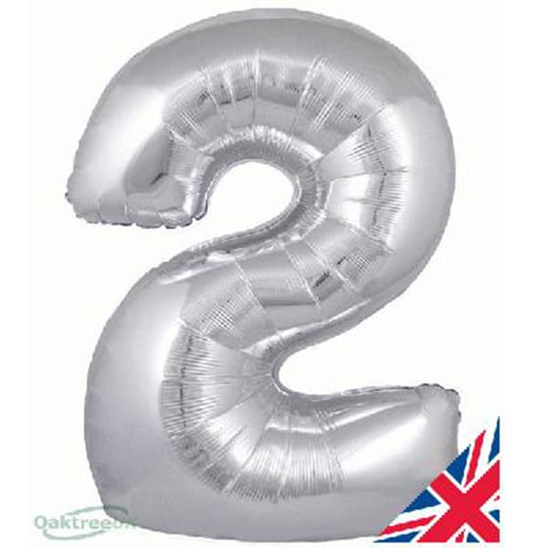 34" Oaktree Silver Number 2 Shape Balloons