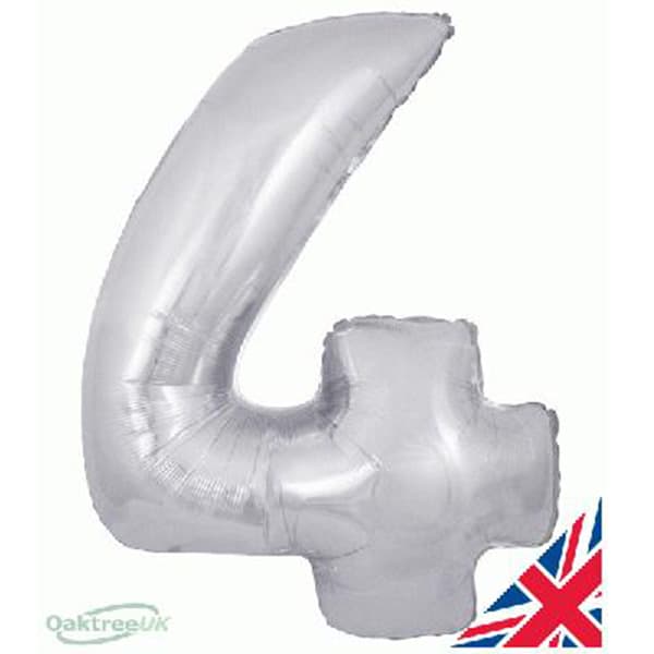 34" Oaktree Silver Number 4 Shape Balloons