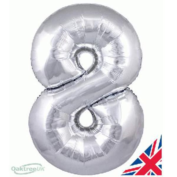 34" Oaktree Silver Number 8 Shape Balloons