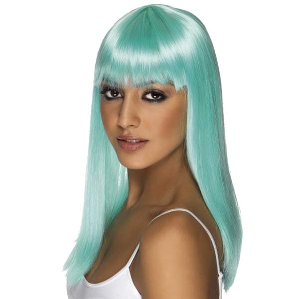 Neon Aqua Glamourama Wigs With Fringe