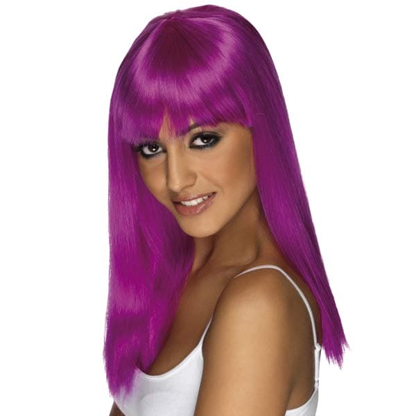 Neon Purple Glamourama Wigs With Fringe