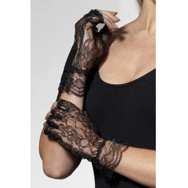 Black Fingerless Lace Gloves