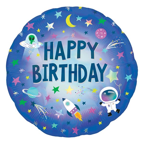 (image for) 18" Happy Birthday Outer Space Foil Balloons