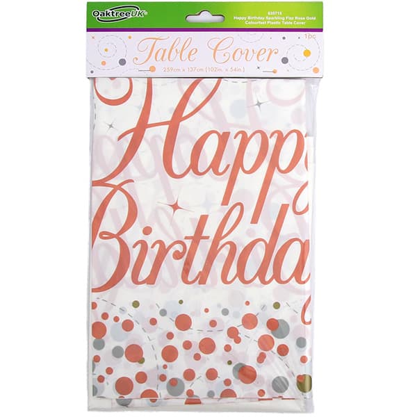 Happy Birthday Sparkling Fizz Rose Gold Plastic Tablecover
