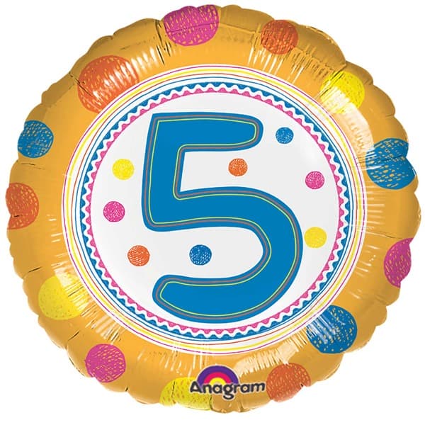 18" Spot On 5th Birthday Foil Balloons