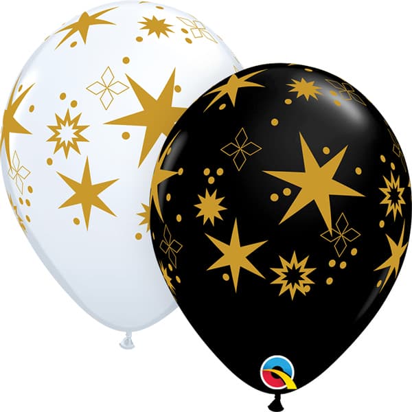 (image for) 11" White & Black Star Patterns Latex Balloons 25pk