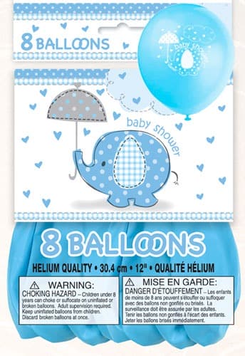 (image for) 12" Baby Shower Umbrella Elephants Latex Balloons 8pk