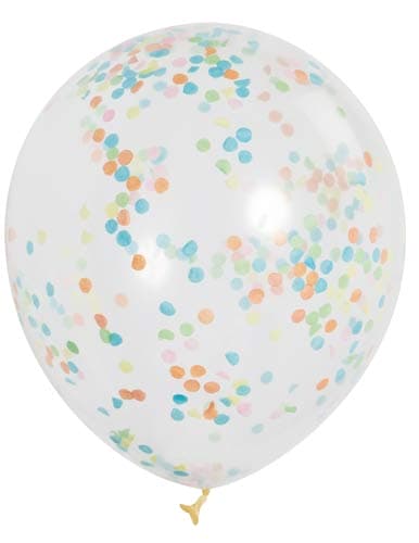 (image for) 12" Clear Latex Balloons With Colour Confetti 6pk