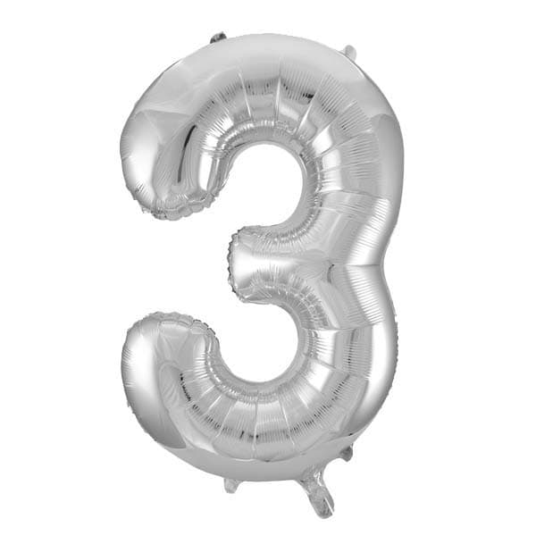 (image for) 34" Unique Silver Glitz Number 3 Supershape Balloons