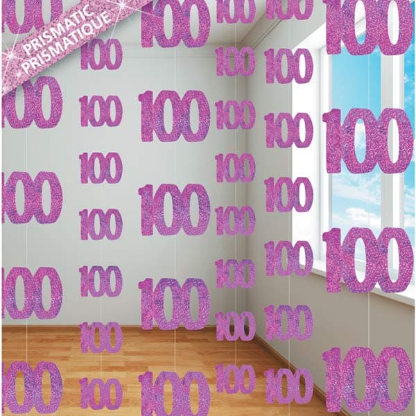 Age 100 Pink Glitz Hanging Decoration
