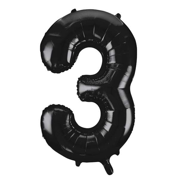 34" Unique Black Number 3 Supershape Balloons
