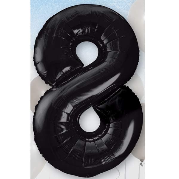 34" Unique Black Number 8 Supershape Balloons