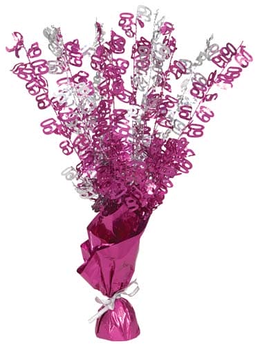 60th Pink Glitz Foil Balloon Weight Centrepiece