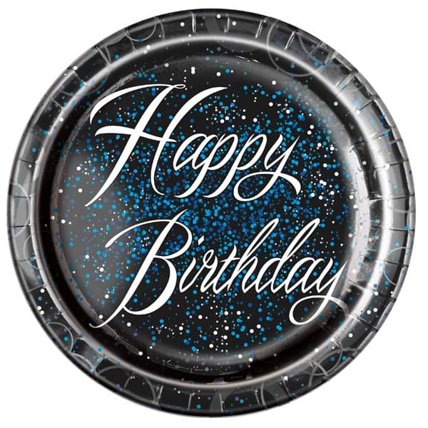 Happy Birthday Blue Glitz Paper Plates 8pk