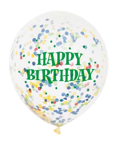 12" Happy Birthday Latex Balloons With Coloured Confetti 6pk