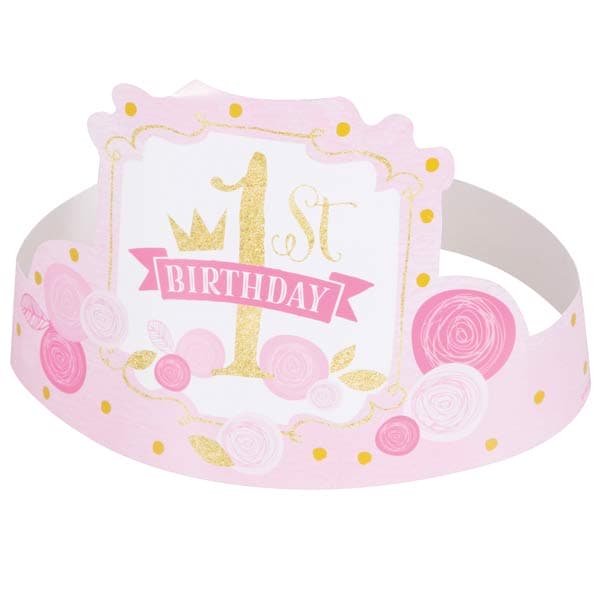 Gold And Pink 1st Birthday Party Hats 6pk