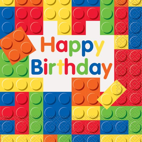 (image for) Happy Birthday Building Blocks Lunch Napkins 16pk