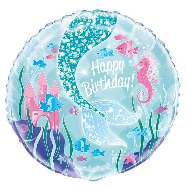 18" Happy Birthday Mermaid Tail Foil Balloons