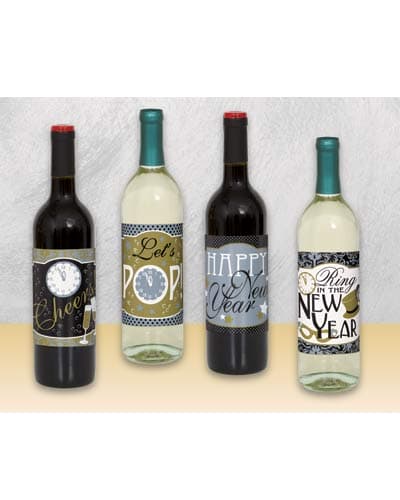 (image for) Jazzy New Year Wine Bottle Labels x4