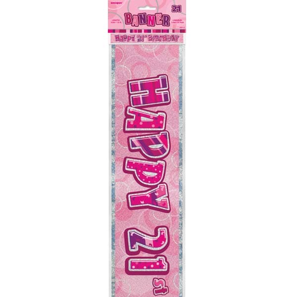 Age 21 Pink Glitz Prism Birthday Banner