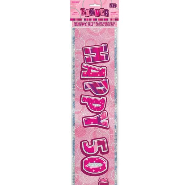 Age 50 Pink Glitz Prism Birthday Banner