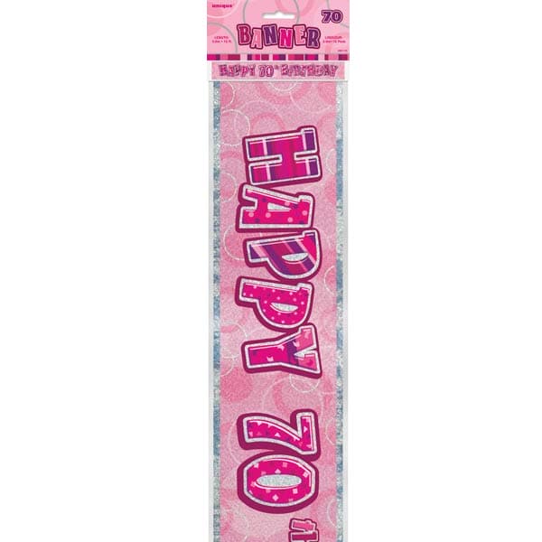 Age 70 Pink Glitz Prism Birthday Banner