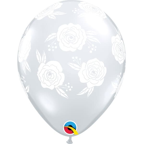 (image for) 11" Diamond Clear Roses In Bloom Latex Balloons 25pk