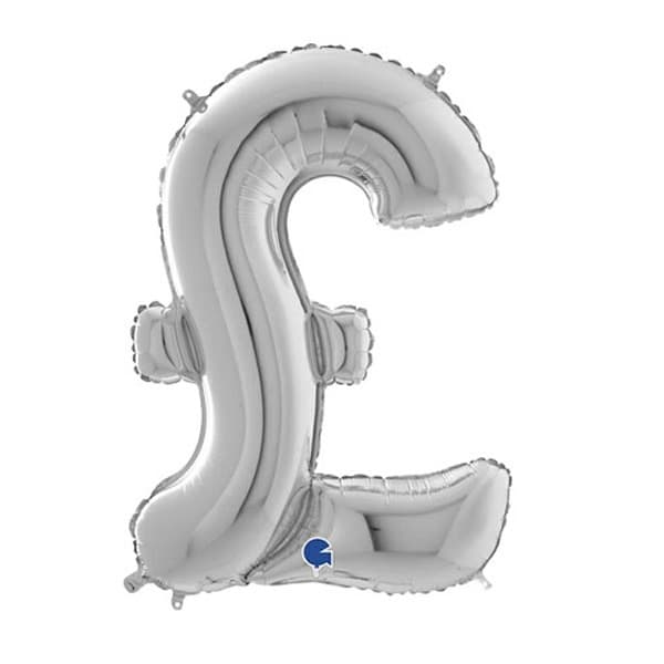 26" Grabo Silver Pound £ Symbol Shape Balloons