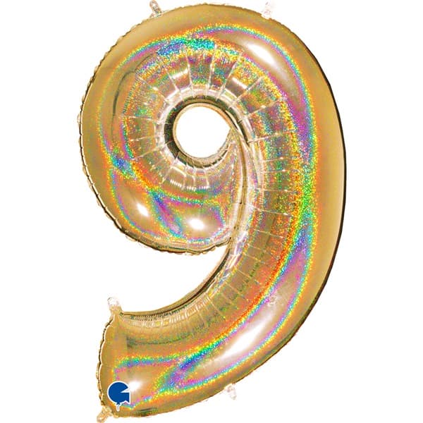 40" Grabo Gold Holographic Glitter Number 9 Shape Balloons