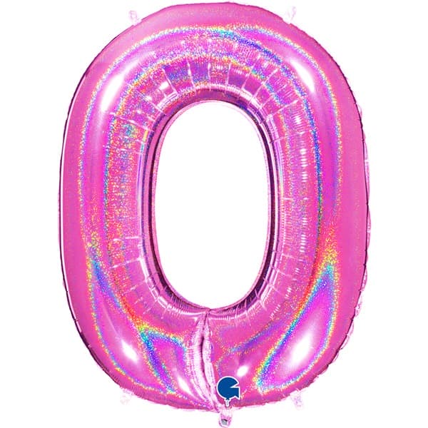 40" Grabo Pink Holographic Glitter Number 0 Shape Balloons