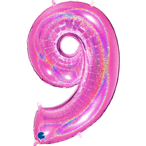 (image for) 40" Grabo Pink Holographic Glitter Number 9 Shape Balloons