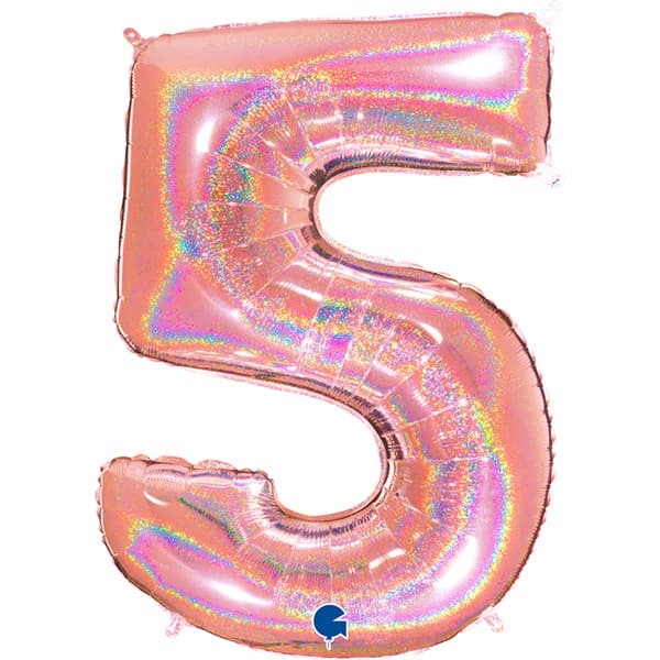 40" Grabo Rose Gold Holographic Glitter Number 5 Shape Balloons