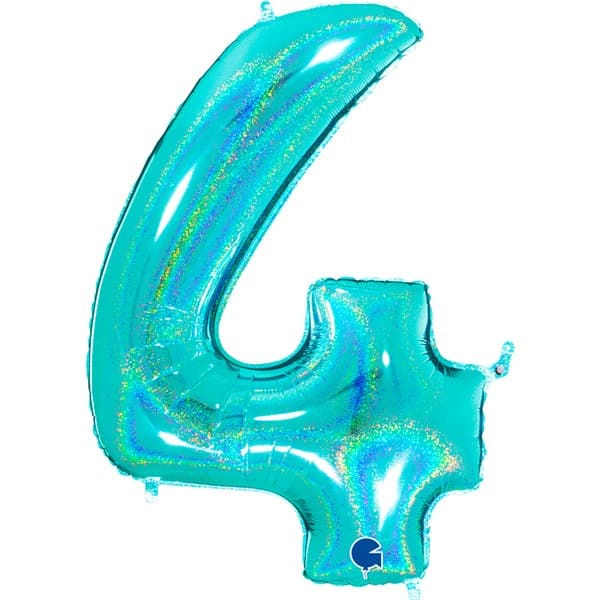40" Grabo Tiffany Holographic Glitter Number 4 Shape Balloons