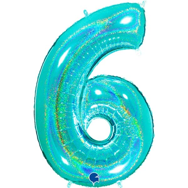 40" Grabo Tiffany Holographic Glitter Number 6 Shape Balloons