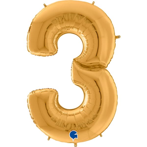 64" Grabo Gold Number 3 Shape Balloons