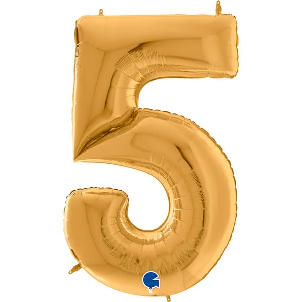 64" Grabo Gold Number 5 Shape Balloons