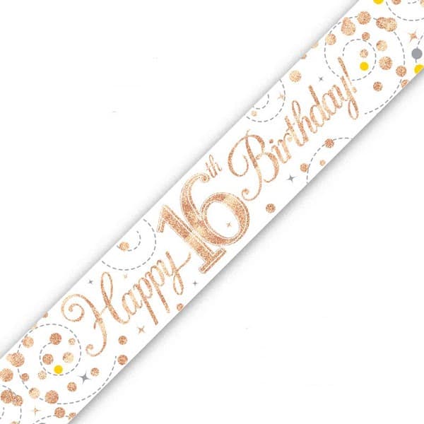 Sparkling Fizz Happy 16th Birthday Holographic Banner
