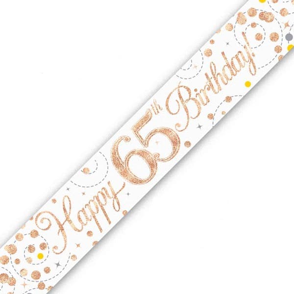 Sparkling Fizz Happy 65th Birthday Holographic Banner