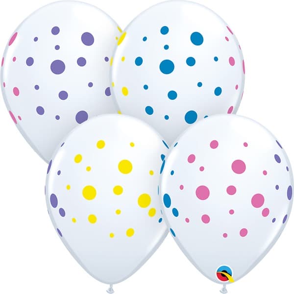 11" White Colourful Dots Latex Balloons 50pk