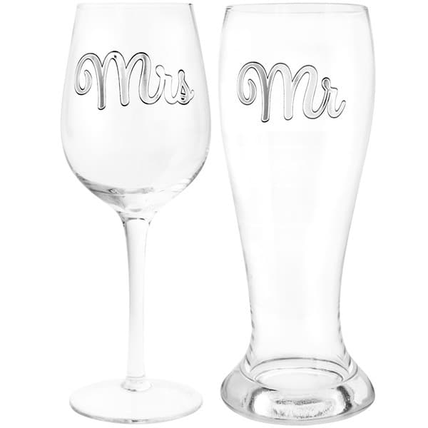 (image for) Mr And Mrs Beer And Wine Glass Set