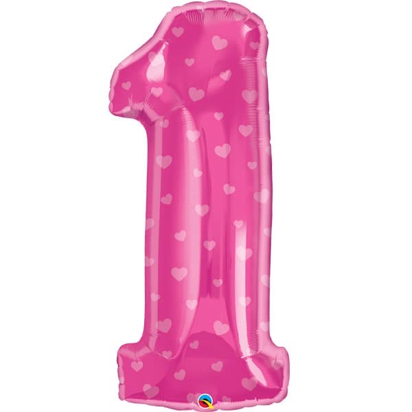 Qualatex Number 1 Pink Hearts Supershape Balloons