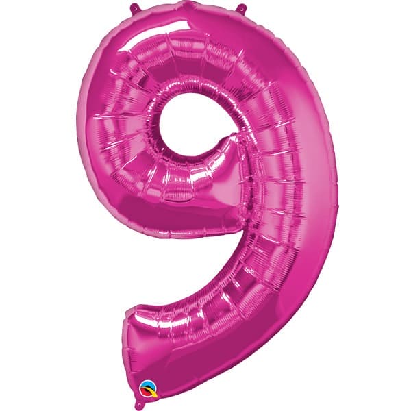 Qualatex Magenta Pink Number 9 Supershape Balloons