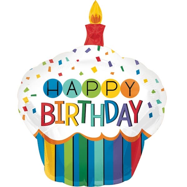 (image for) Rainbow Birthday Cupcake Supershape Balloons