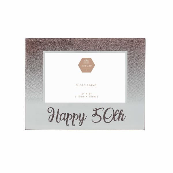 (image for) Happy 50th Birthday Rose Gold Glass Frame