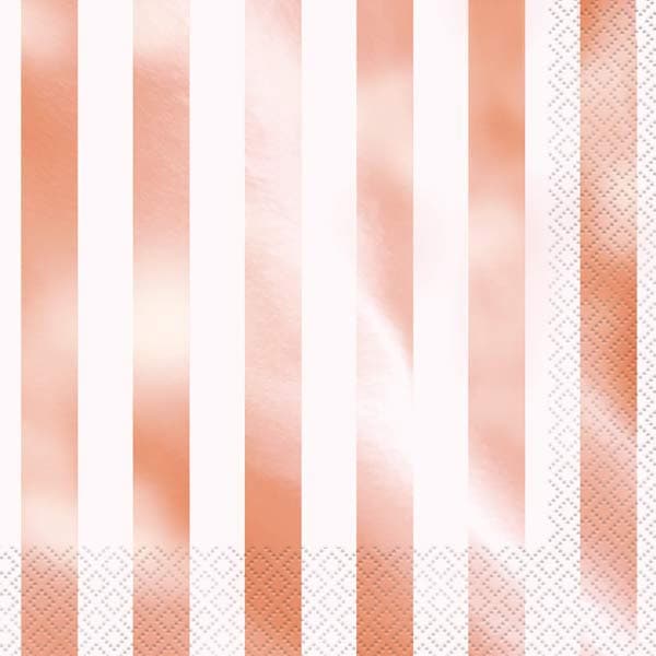 Metallic Rose Gold Stripes Lunch Napkins 16pk