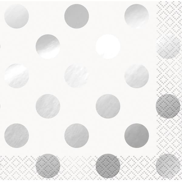 Silver Foil Dot Beverage Napkins 16pk