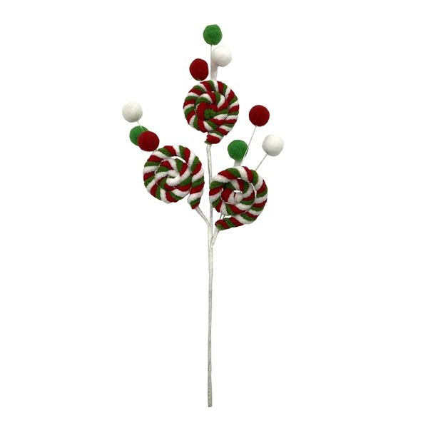 (image for) 40cm Candy Swirl & Pom Pom Spray Pick Decoration